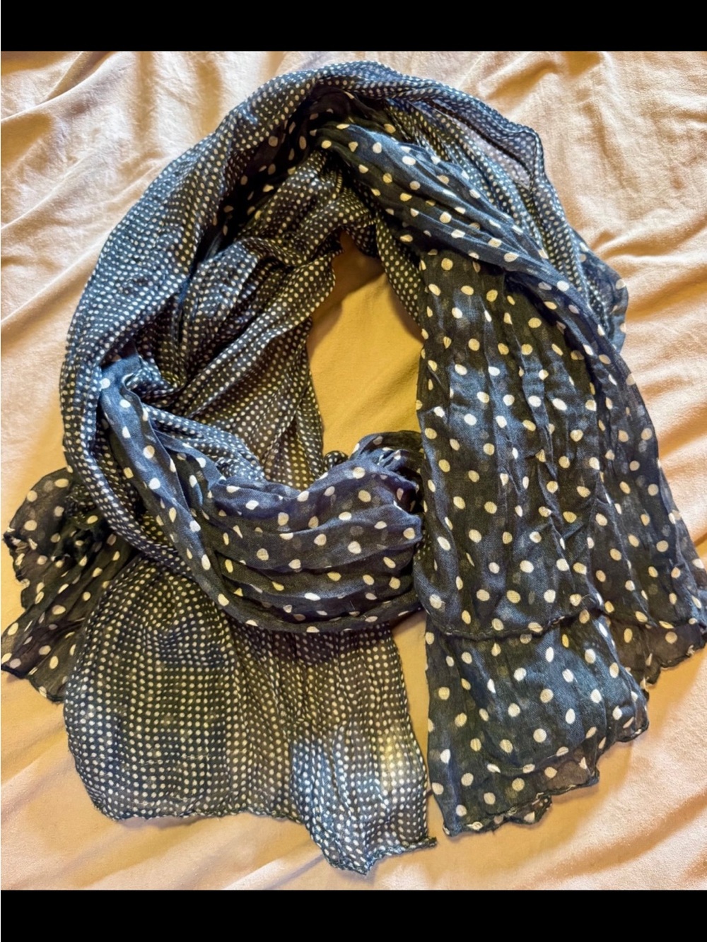 Women's polka dot scarf, dark blue and white